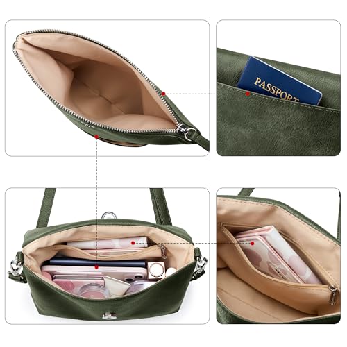 Image of KALIDI Vintage Vegan Leather Crossbody Bag PU Shoulder Bag Handbag Multiple Pockets Adjustable Removable Strap Women