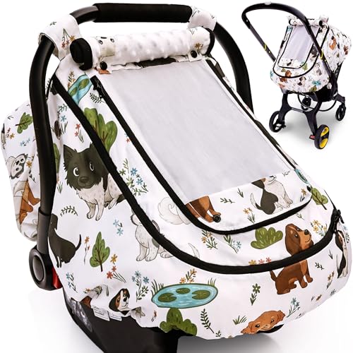 Image of Waterproof Baby Car Seat Cover,YVMVDV Patented Cold Weather Carseat Cover for Babies,Infant Car Seat Cover Canopy for Boy Girls, Keeps Babies Warm and Cozy (Cute Dog)