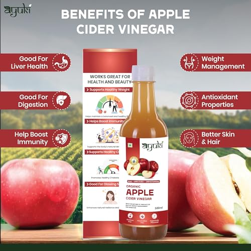 Image of AYUKI Apple Cider Vinegar Raw, Unfiltered ACV with Mother of Vinegar - Himalayan Apple Cider Vinegar for Detox, Digestion & Metabolism Boost - 500 ml