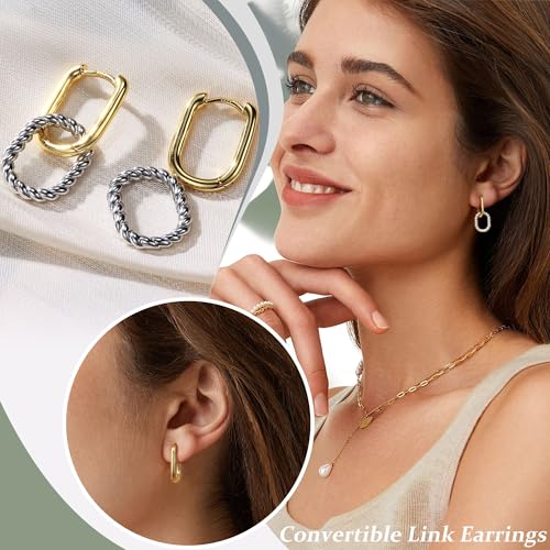 18K Gold Plated Two Tone Gold Silver Hoop Earrings for Women Hypoallergenic - 925 Sterling Silver Drop Dangle Paperclip Huggie Hoop Earrings - Chain Link Dangle Earrings Jewelry2