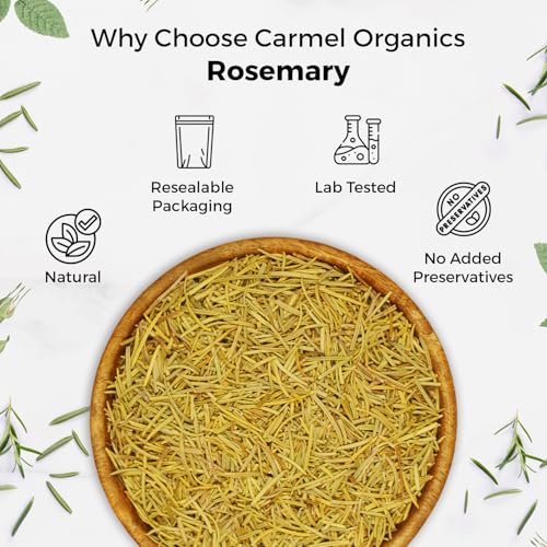 Image of CARMEL ORGANICS Rosemary Leaves (100 Gram) With Spray Bottle | Useful For Hair Growth, Herbal Tea, And Cooking | Natural | No Added Preservatives And Additives | Salvia Rosmarinus