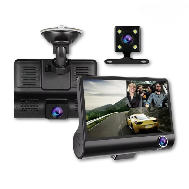 Image of 1080P Three-Way Recording Dash Cam | 4 inch Display | 170 Wide Angle | G-Sensor | Night Vision | Loop Recording | Parking Mode