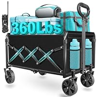 Wagons Carts Foldable, Collapsible Wagon with Wheels — Durable Foldable Wagon for Groceries,Picnic & Pets, Small Hauls, Apartment Moving & Storage, Portable Utility Pull Wagon Cart, 360lbs, Jet Black