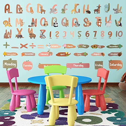 Yeaqee 9 Sheets Boho Alphabet Wall Decals Animal Alphabet Letters For Wall Number Weather Abc Wall Decor Peel And Stick Removable Learning Educational Wall Stickers For Kids Classroom Nursery Playroom #TOP5