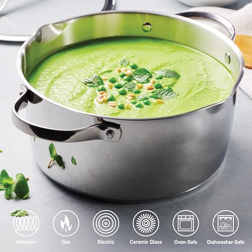 Image of Tramontina Tempo Tri-Ply Base Stainless Steel 5-Quart Dutch Oven Pot with Glass Lid, Induction-Ready, Oven-Safe, Dishwasher-Safe