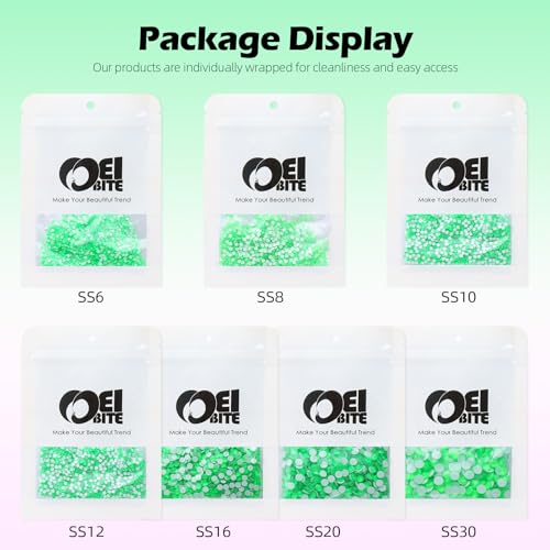 Image of Neon Green Flatback Rhinestones, Glass Rhinestones for Nail Art and Craft, Glue Fix, Loose Crystal Gemstones(Neon Green, SS10, 1440pcs, 2.7-2.8mm)
