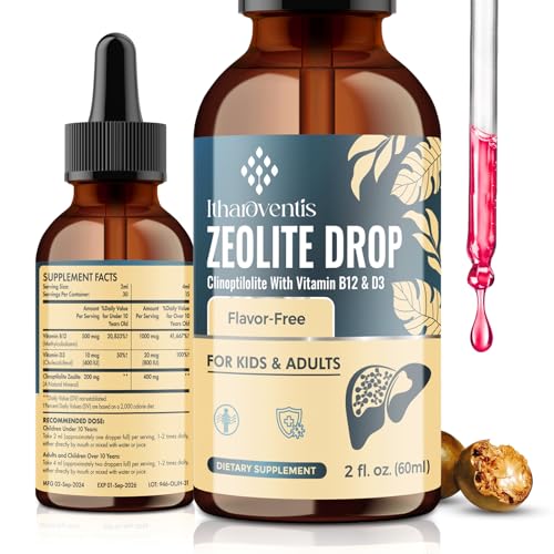 Itharoventis Zeolite Detox for Kids Liquid Drops- Clinoptilolite Zeolite with Methyl Vitamins B12 & D3, 2 Fl Oz