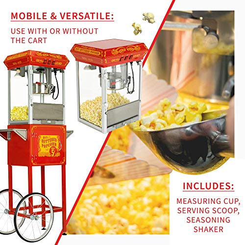 Image of Funtime Sideshow Popper 8-Ounce Hot Oil Popcorn Machine with Cart, Red /Silver