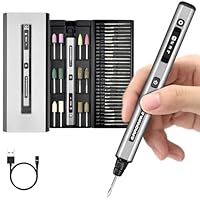 ARROWMAX Mini-Gravierstift, HollowCup-Motor, 42 Bits mit Aluminiumgehäuse, OLED, magnetische Ladung, Mini-Rotationswerkzeug, kabelloser Gravierstift für Schmuck, Metall, Glas und Kunststoff (SGS)