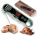 Feinbäck Pro Instant Read Food Thermometer for Cooking Sourdough Bread Baking | Rechargeable Rotating Screen | Digital Meat Thermometer Kitchen Gadget Grill Accessories | Water-Resistant (Olive Green)