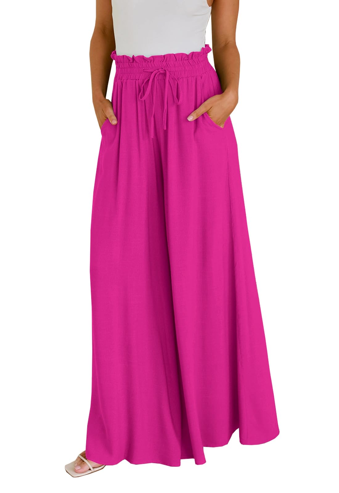 GUOLEZEEV Women Wide Leg Pants High Waisted Beach Pants Long Culottes Trendy Flowy Pants with Pockets