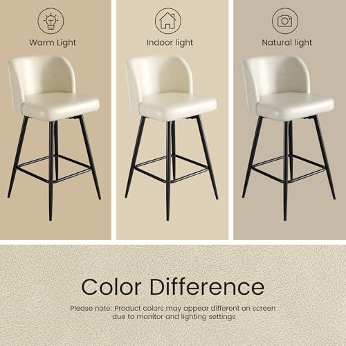 Image of Swivel Bar Stools Set of 4, 26 inch Counter Height Bar Stools with High Back and Metal Legs, Faux Leather Bar Chairs, Modern Barstools for Kitchen Island, Beige