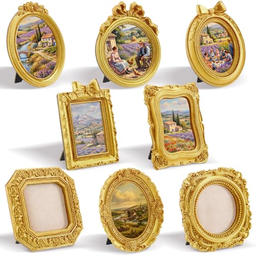 Qunclay 8 Pcs Vintage Picture Frames Set Gold Tiny...