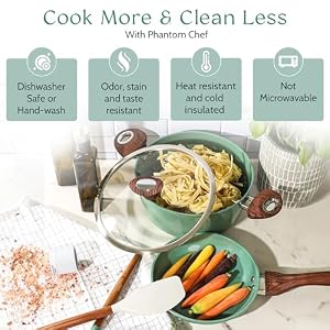 PHANTOM CHEF 18 Piece Cookware Set Non Stick Ceramic Coating Oven Dishwasher Safe PFOA Free Aluminum Pots Pans Set with Lids Stay Cool Handles Induction Stovetop Compatible Green