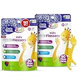 GuruNanda Dental Floss Picks, Berry Flavor, 90 Count, for Kids | Pack of 2 | Giraffe-Shaped | Anti-Slip Design | Ages 3+
