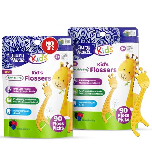 GuruNanda Dental Floss Picks, Berry Flavor, 90 Count, for Kids