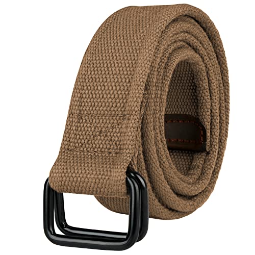 Drizzte 51'' Plus Size Double D Ring Big Mens Canvas Fabric Cloth Belts Tan Khaki
