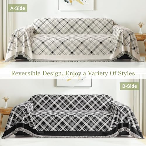 jianyana Sofa Covers Soft Durable Reversible Chenille Sofa Slipcover Couch Covers Modern Plaid Universal Furniture Protector for 1 2 3 4 Seater Sofa Loveseat L-shape Corner Futon Sofas - Image 3