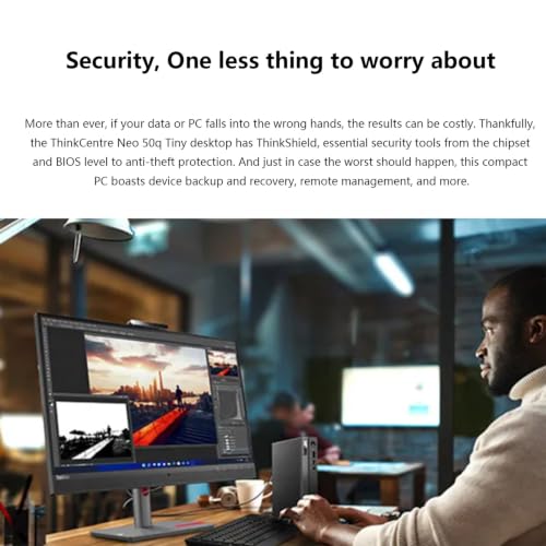 Image of Lenovo ThinkCentre neo Mini PC, 16GB RAM, 1TB SSD, Win11 Pro, Black | Intel Core i5-13420H, Dual 4K Monitor Support via HDMI, DisplayPort & USB-C, w / wired Keyboard & Mouse + 64GB USB Flash Drive