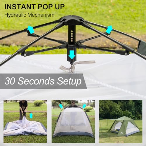 Image of Night Cat Instant Cabin Tent with Rainfly 2 3 Persons Waterproof Pop Up Tents with Porch for Family Camping Double Layers Automatic Hydraulic Easy Set Up Outdoor