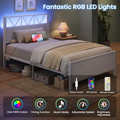 Image of LIKIMIO Twin XL Bed Frames with 2 Storage Drawers, Lights, Charging Station