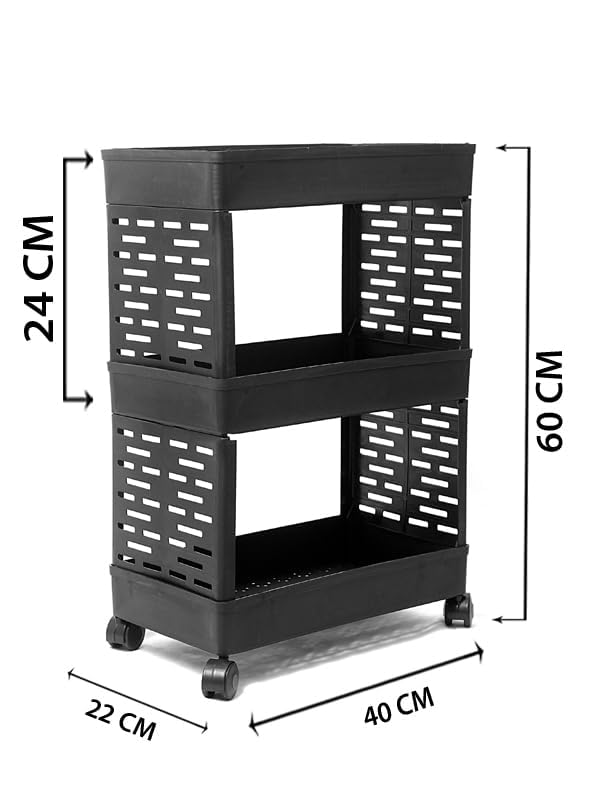 Image of Radiant Multipurpose Plastic Trolley with Dish Rack for Kitchen Fruit Vegetable Storage Basket Modern Organizer Stackable Shelf Cart Kitchenware Food, Snacks, Toys, Tiered Shelf (3 Layer)
