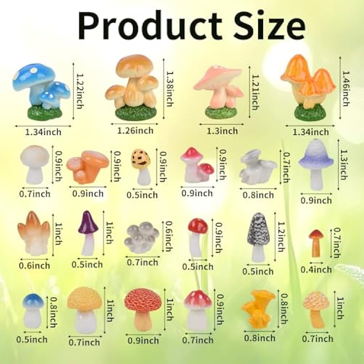 Miniature Resin Mushroom 22PCS, Mini Mushrooms for Crafts Tiny Fairy Garden Mushrooms for Outdoor Home Decor Micro Moss Landscape Statues Craft