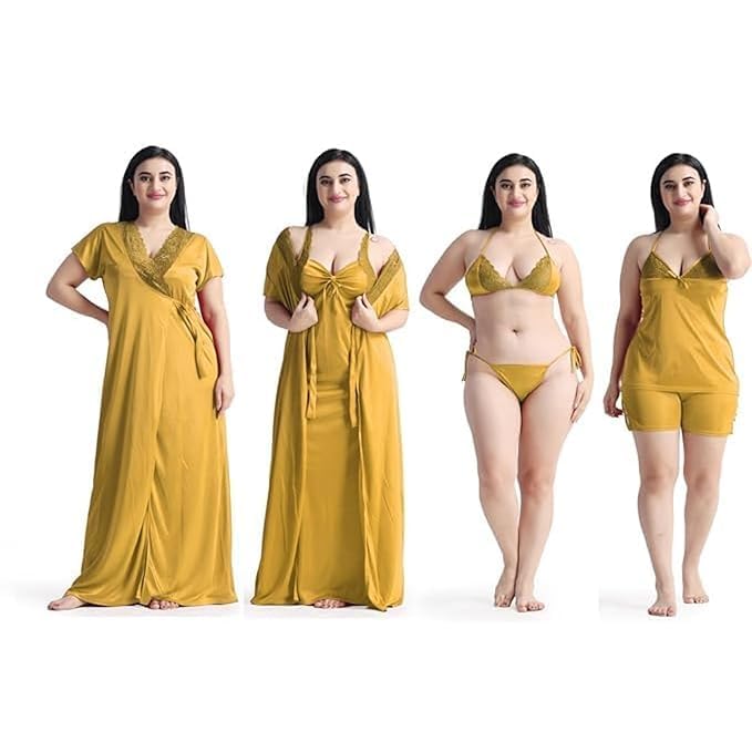 Women’s Nighty Combo Soft Comfortable Loungrie for Women Sleepwear Stylish Lingerie Night Dress with Inner Set Relaxed Fit Loungewear for Daily Use & Special Nights Satin-image-24