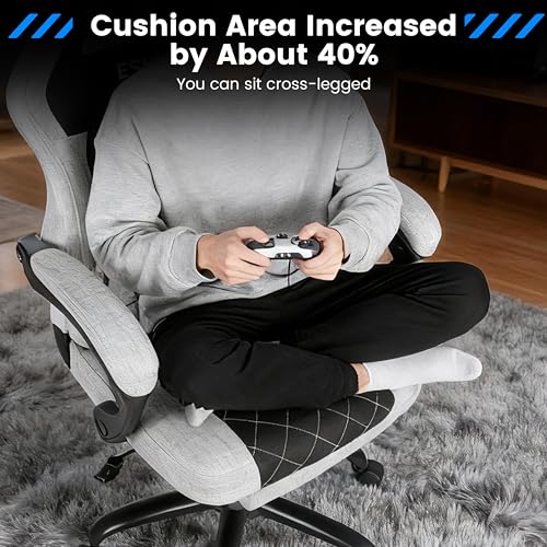 Image of Gaming Chair, Ergonomic Computer Chair with Footrest and Lumbar Support, Height Adjustable Office Chair with 360 Swivel Seat and Headrest (Grey)