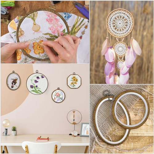 Faylapa CH2024051502 5Pcs Embroidery Hoop Round Oval Cross Stitch Hoop Ring Decorative Imitated Wood Display Frame 3.9 Inch To 7.4 Inch thumb #3