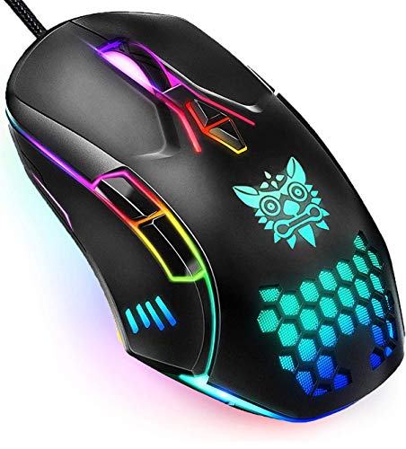 ONIKUMA Gaming Mouse Wired USB Optical Computer Mice with RGB Backlit, 6 Programmable Buttons, 6400 dpi Optical Sensor, Ergonomic Gaming Mice for PC Laptop Windows Mac