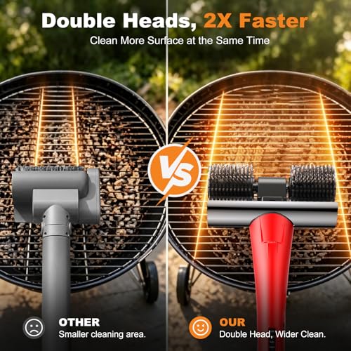 Image of Electric Grill Brush for Outdoor Grill, Cordless BBQ Grill Cleaner with Dual Rotating Heads, 450 RPM Motorized Grill Cleaning Brush with Forward & Reverse, 6-Piece Replaceable Brush Set