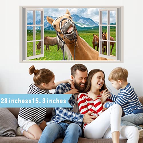 Funny Horse Wall Stickers Farm Animals Wall Decals Peel And Stick 3D Fake Windows Wall Stickers Vinyl Wall Decal Wild Horse Decor Horses Wall Art Mural For Living Room Playroom Bedroom Home Decor Gift #TOP1