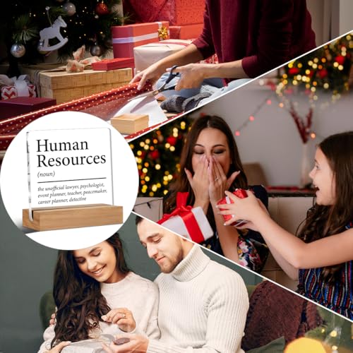 Image of Hr Gifts for Men Women Hr Appreciation Gifts for Manager | Director Human Resources Clear Desk Decorative Sign Acrylic Sign with Wooden Stand for Desk Table Shelf