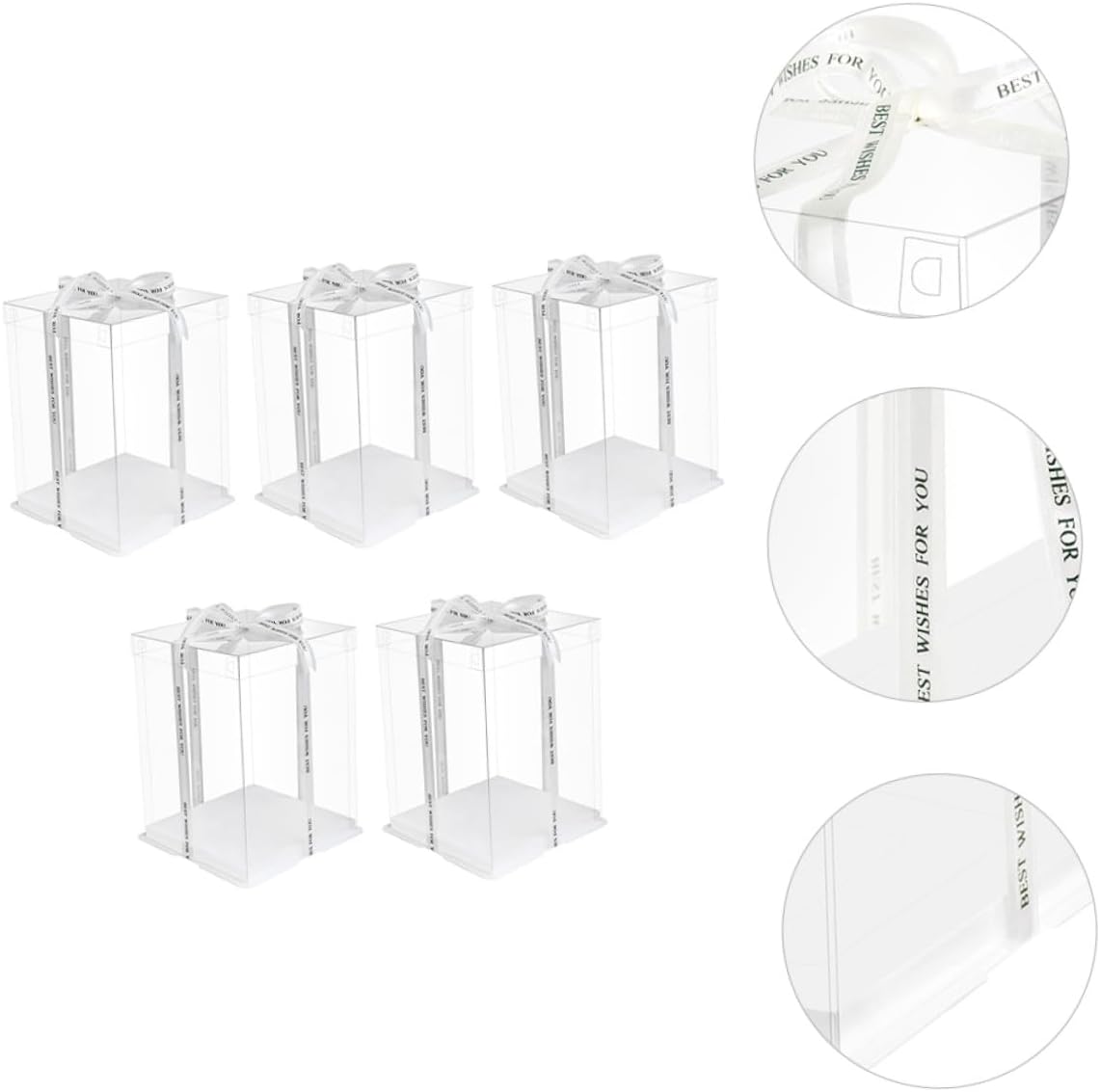 5pcs 8-inch Elevated Cake Boxes with Ribbon, Food Packaging Dessert Wrapping Cases for Birthday Party Cake Storage and Packaging