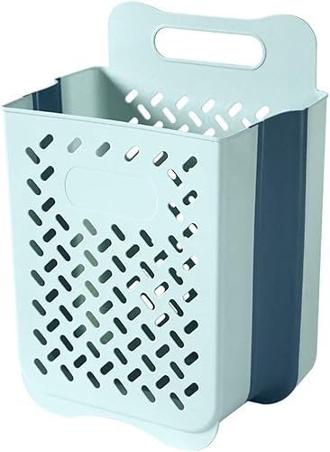 Cabilock Cesta de lavandería de plástico con tapa, cesta de almacenamiento plegable para lavandería, baño, montaje en pared, fácil de usar, gran