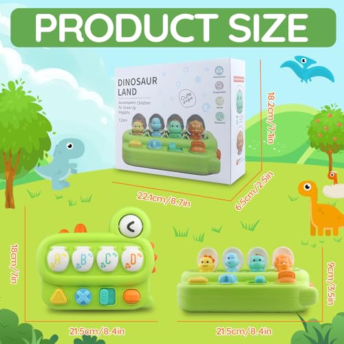 Image of Baby Pop-Up Toy, Educational Animal Playset for Toddlers, Cause and Effect Learning, Fine Motor Skills Development, Portable Travel Toy with Engaging Buttons, Perfect for Infants and Toddlers (Green)
