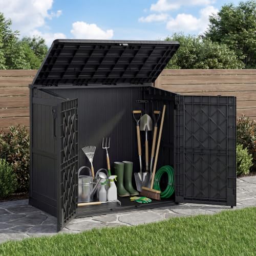 Image of LHBcraft Outdoor Storage Cabinet 36 Cu Ft, Portable Horizontal Storage Shed with Lockable Doors, Easy to Assemble, Waterproof Outdoor Storage Box for Backyards