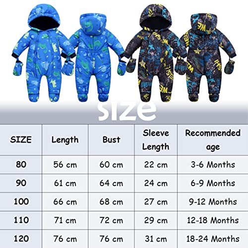 Bébé Garçons Combinaison de Neige avec Gants Hiver Barboteuse à Capuche Fleece Grenouillères à Glissière Onesies Bébé Cadeau Vêtements 6-9 mois - Image 4