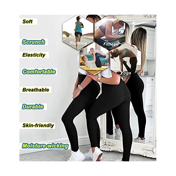 Women's High Waist Yoga Pants Tummy Control Slimming Booty Leggings Workout Running Butt Lift Tights (Black, Large)