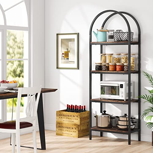 Tribesigns 4-Tier Open Bookshelf, 70.8" Industrial Arched Bookcase Storage Shelves With Metal Frame, Freestanding Display Rack Tall Shelving Unit For Office, Bedroom, Living Room (Rustic Brown, 1Pc) #TOP1
