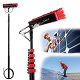 Kit de cepillo telescópico de limpieza de ventanas para paneles solares y sistemas fotovoltaicos, poste extensible (12 pies a 36 pies), cepillo de agua alimentado por manguera para una limpieza