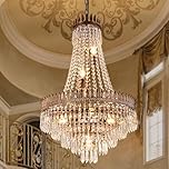 TOCHIC Crystal Chandelier, 7-Light French Empire Crystals Chandelier for Dining Living Room, Rustic Farmhouse Adjustable Antique Bronze Chandeliers Lighting for Bedroom, Kitchen, Foyer