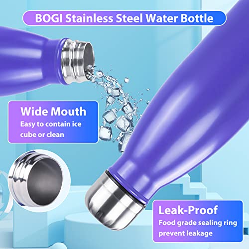 Image of BOGI 17oz Insulated Water Bottle Double Wall Vacuum Stainless Steel Water Bottles, Leak Proof Metal Sports Water Bottle Keeps Drink Hot and Cold - Perfect for Outdoor Sports Camping Biking (Purple)