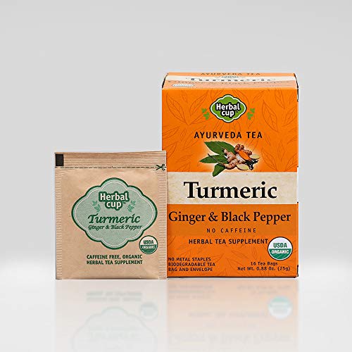 HERBAL CUP TURMERIC GINGER & BLACK PEPPER TEA 16 Tea Bags ORGANIC