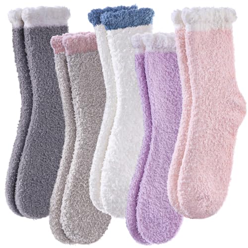 Image of LINEMIN Womens Fuzzy Socks Cozy Fluffy Winter Warm Slipper Socks Microfiber Soft Home Sleeping Socks
