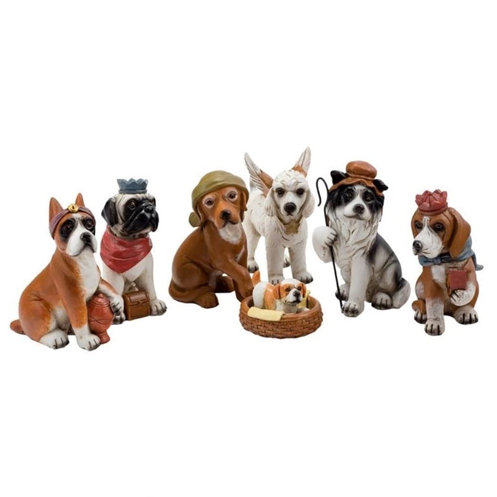 Misterio Nacimiento con Perros 6 Figuras 15cm. Sagrada Familia Imagen Resina