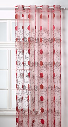 Home Maison 807711 Rideau Organza et Jacquard Cordons Satinés Rouge