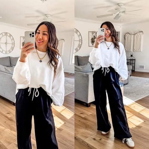 Image of Athlisan Womens Baggy Wide Leg Palazzo Pants Casual Loose Drawstring Elastic Waisted Lounge Trousers with Pockets