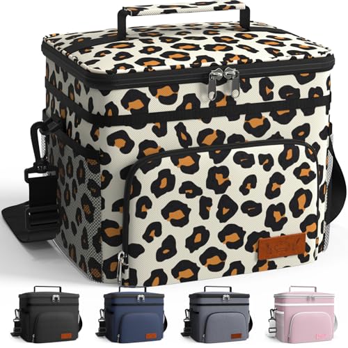 Image of HOTOR Insulated Lunch Box Men Women Leak-Proof Cooler Lunch Bag 9L | 4 Pockets, Adjustable Strap, Ideal for Work, Picnic, Travel, Camping, Gift, Brown Leopard